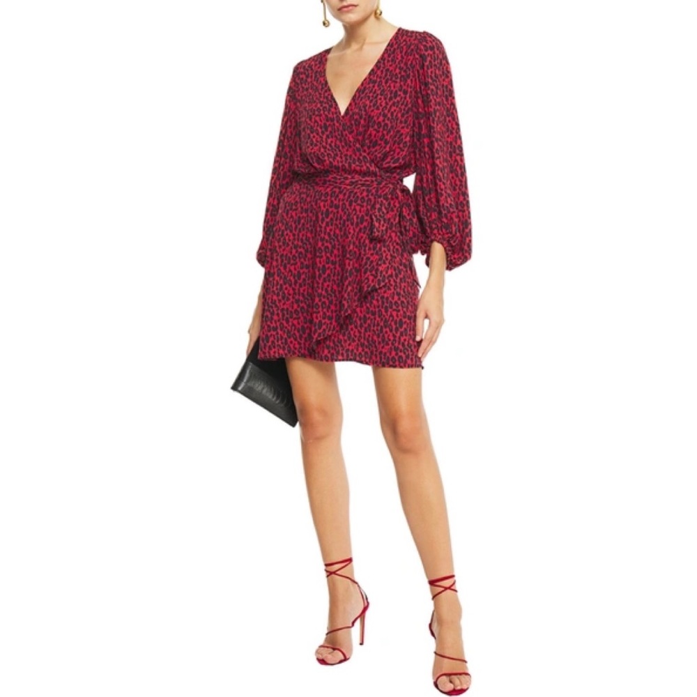 IRO Boina Animal Print Wrap Dress in Red and Black Size 34/XS